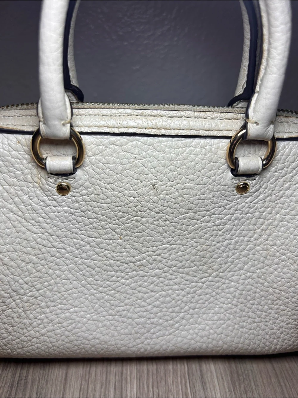 Coach Cream Pebbled Leather Satchel with Cat Patch